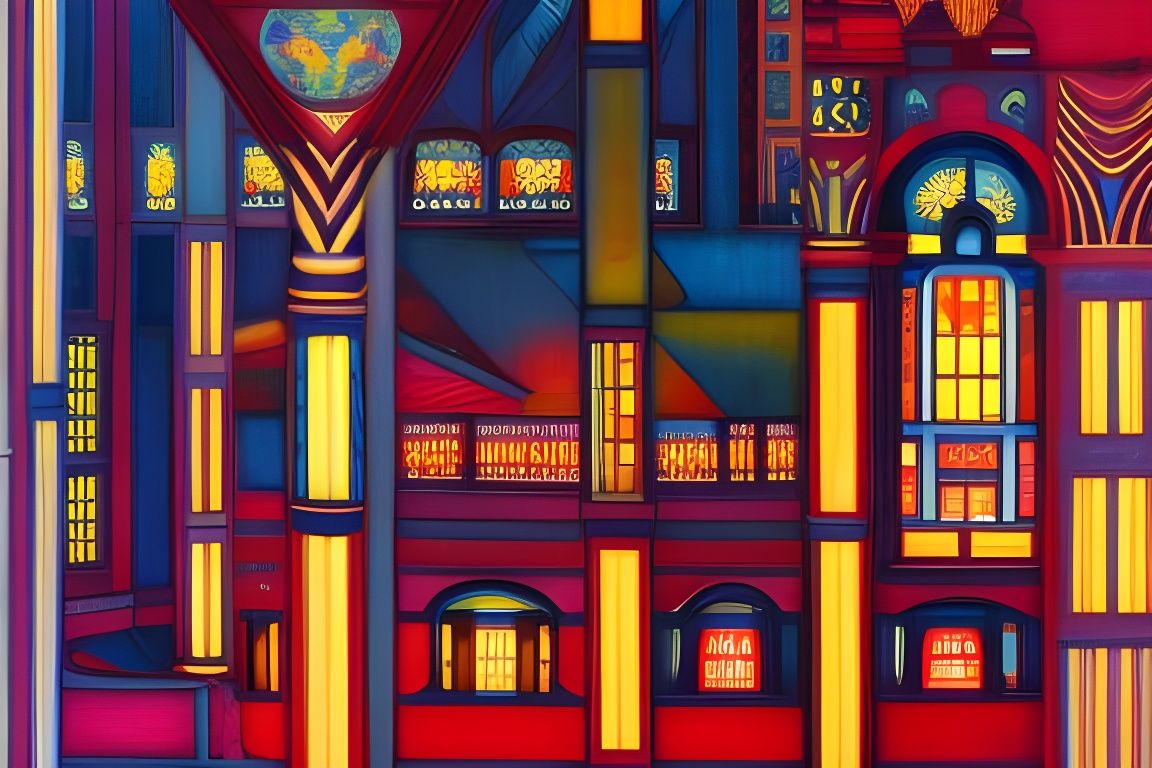 Neon Lit Street Scene with Deep Perspective