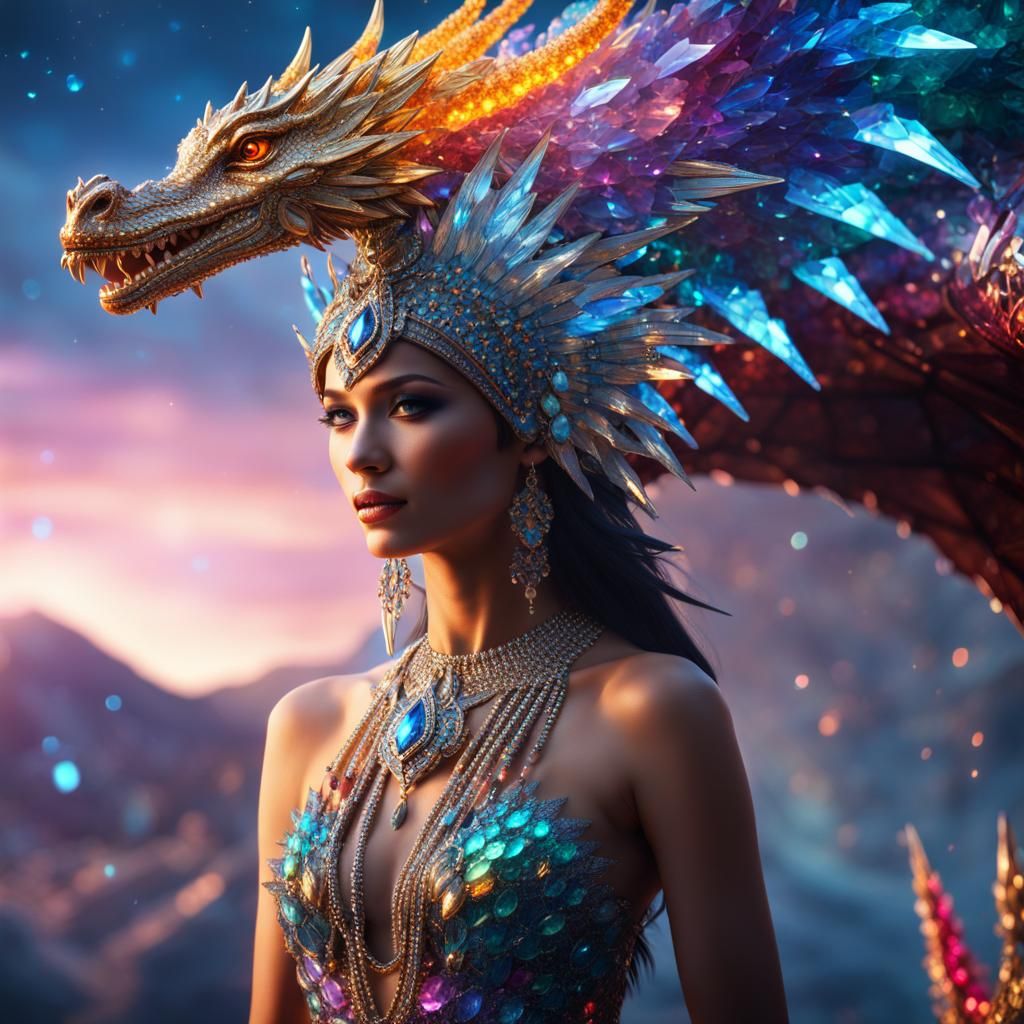 Crystalline Dragon Rider in 8k Resolution