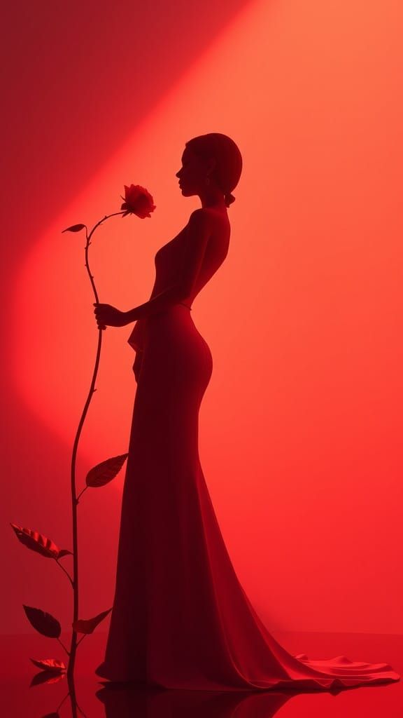 Surrealist Rose and Woman 3D Rendering in Sunset Hues