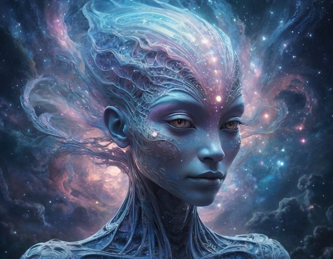 Ethereal Celestial Alien Portrait in Dreamy Art Style