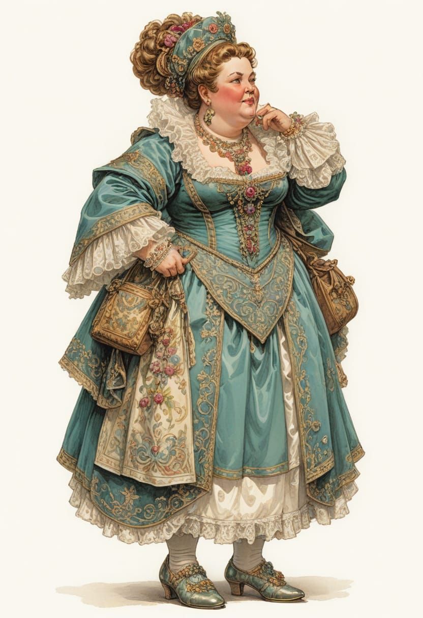 French Noblewoman in Eccentric Dress, Fantasy Art Style