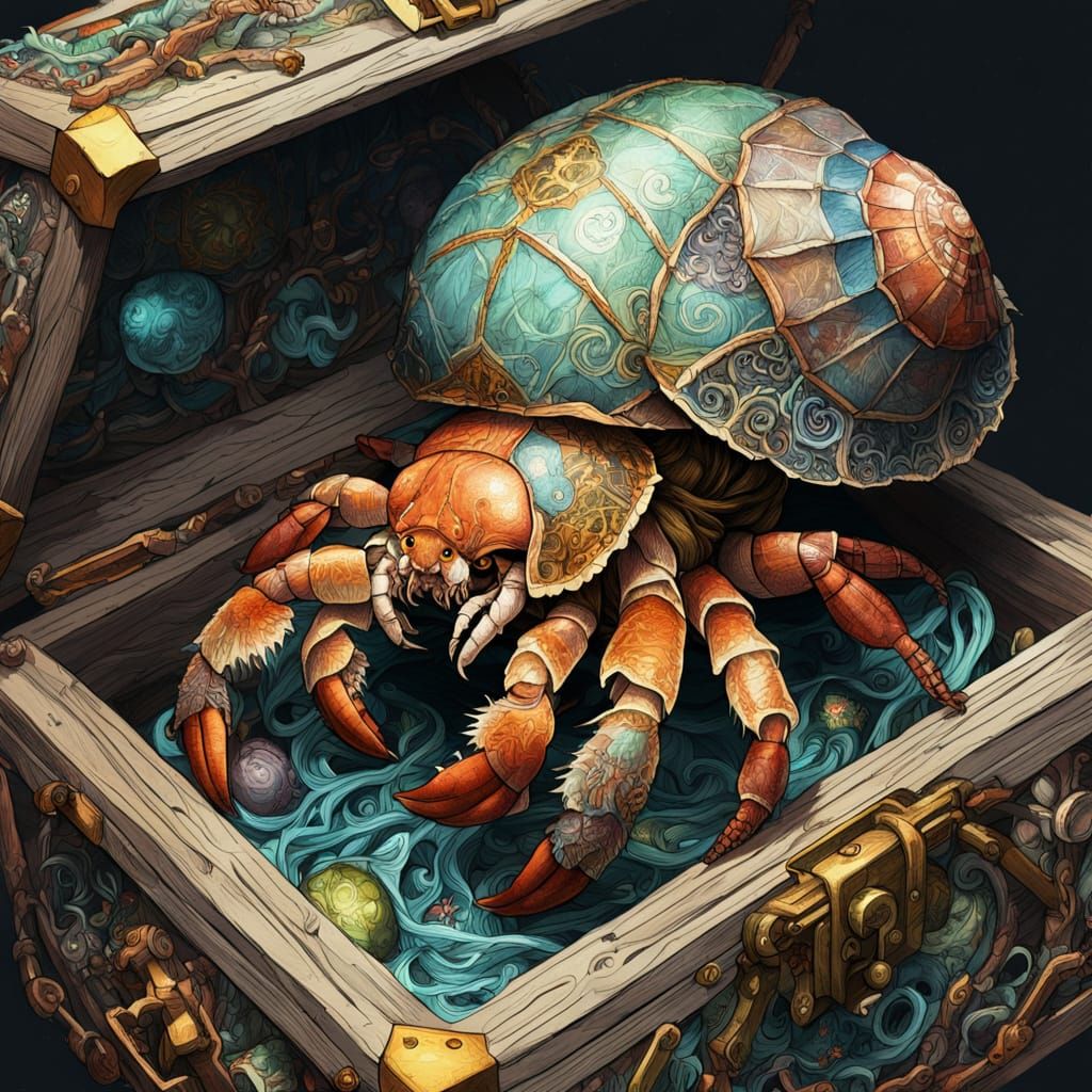 Pirate Hermit Crab Opens Treasure Chest