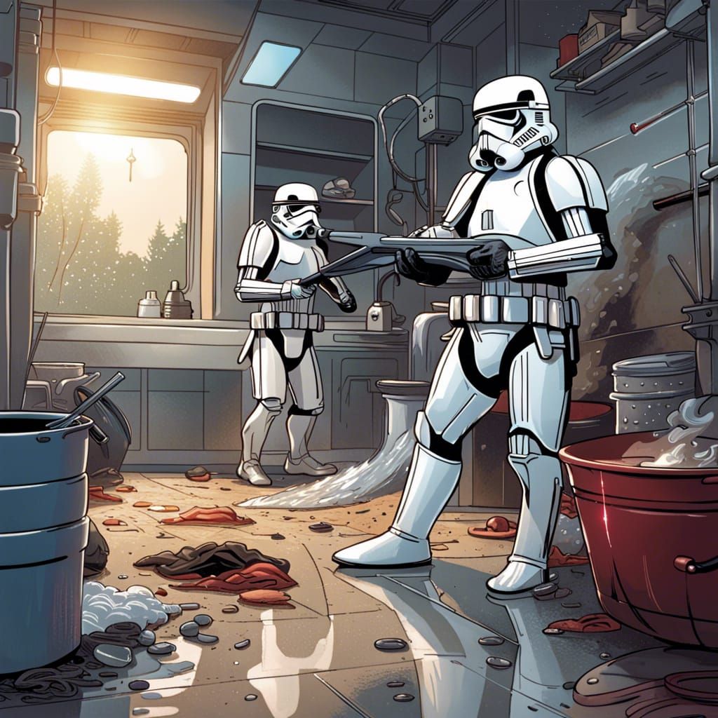 Stormtroopers Cleaning Rebel Base: Comic Book Art