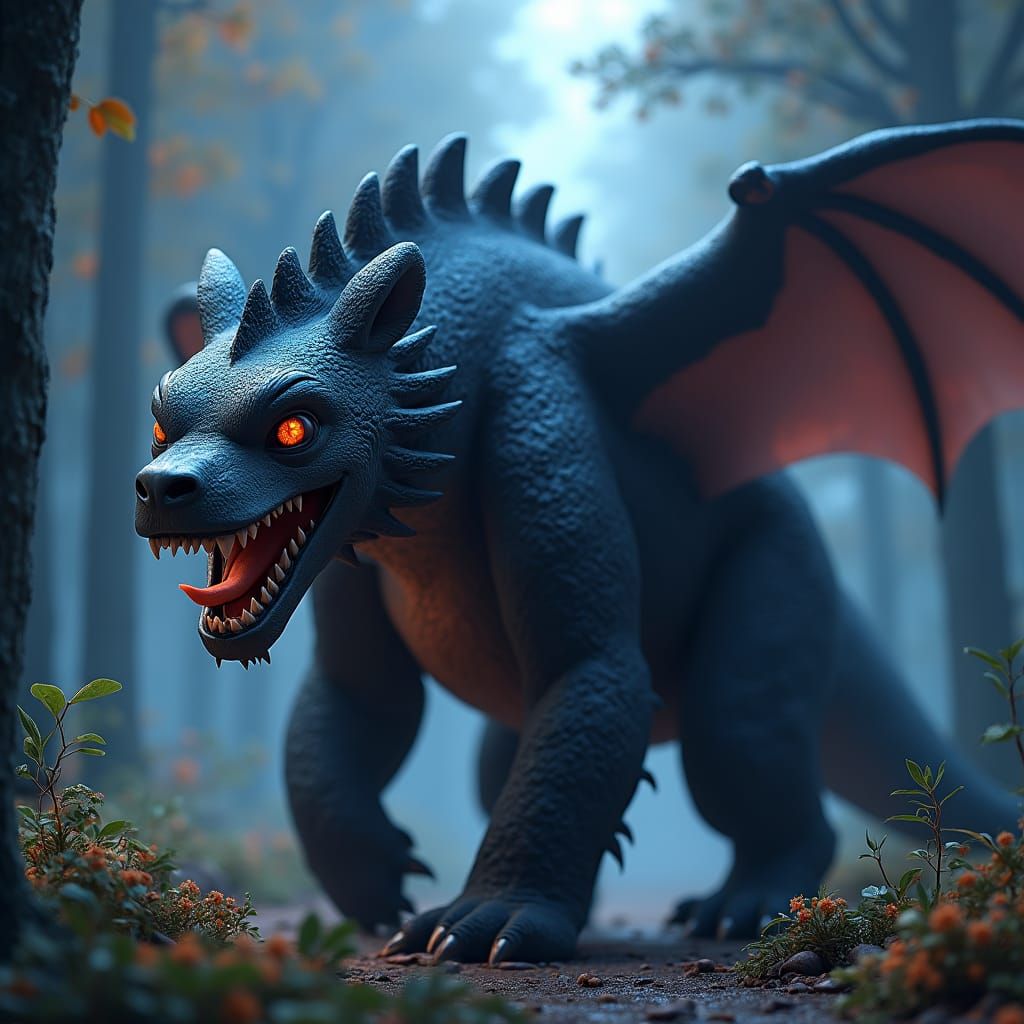 Majestic Bear-Dragon Hybrid in Mystical Forest