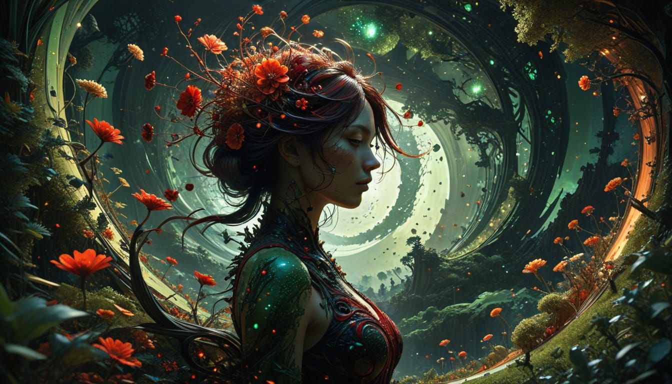 Woman's Silhouette in Fractal Art Landscape