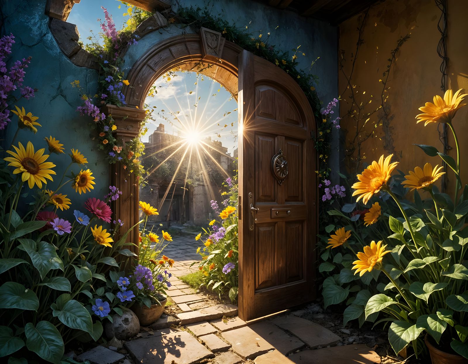 Surreal Doorway to Springtime in Vibrant Color
