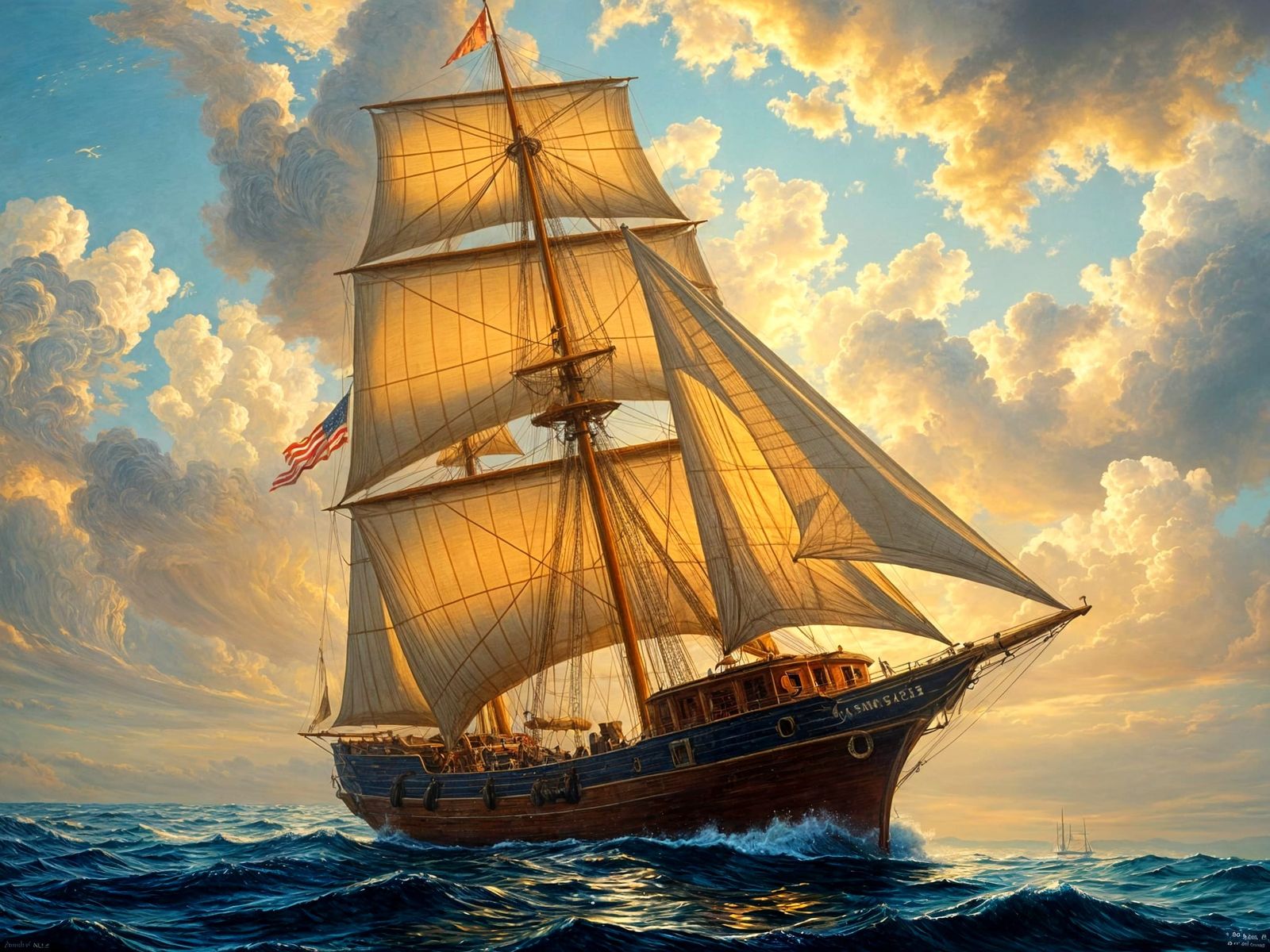 Sailing Ship in a Dreamlike Oil Painting Style