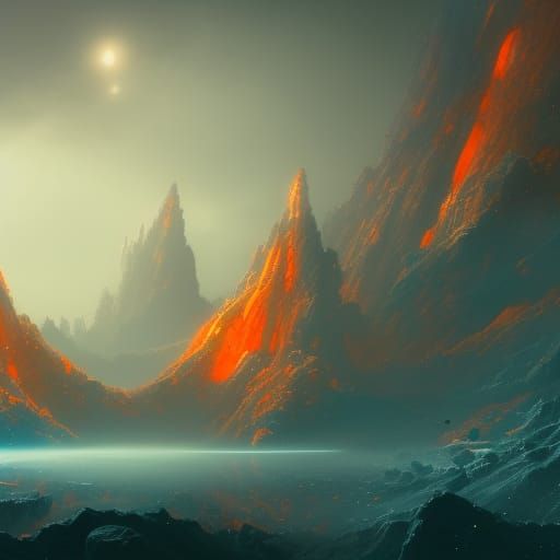 Orange Space in Detailed Matte Painting Style