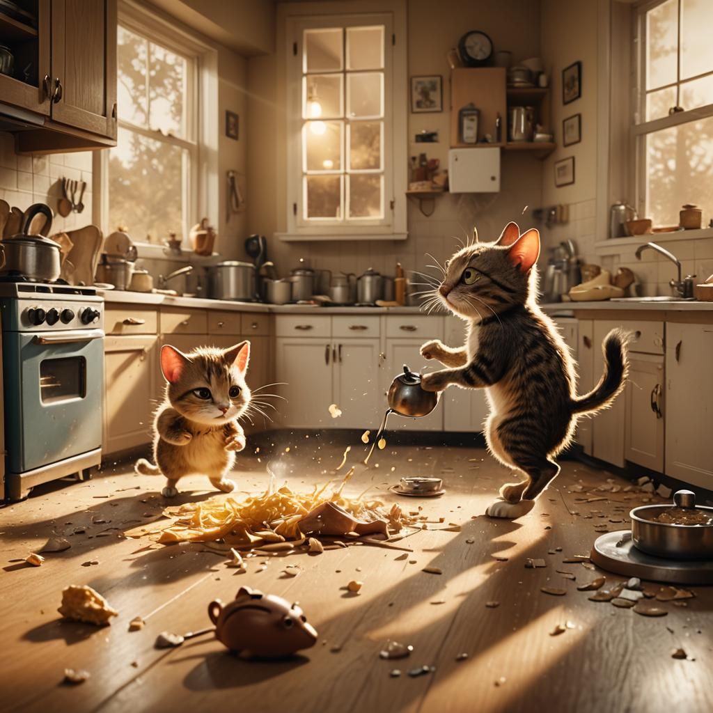 Tom and Jerry Chase in Hyper-Realistic Cartoon Style