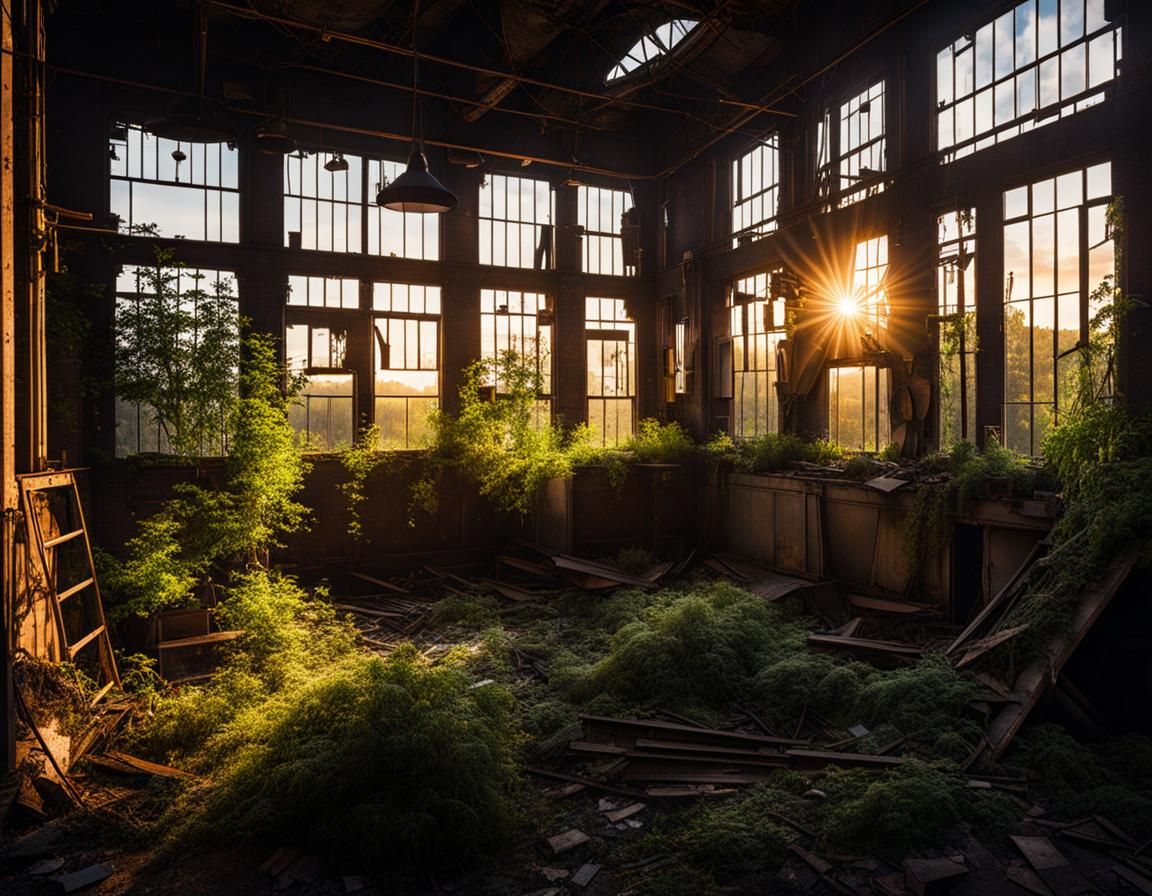 Abandoned Victorian Factory Interior at Magic Hour