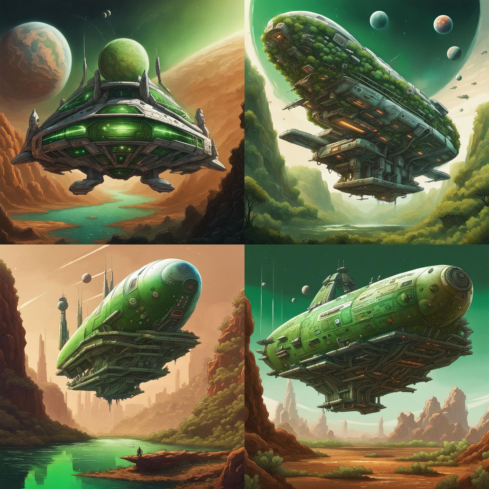 Square Spaceship Travels to Green Planet