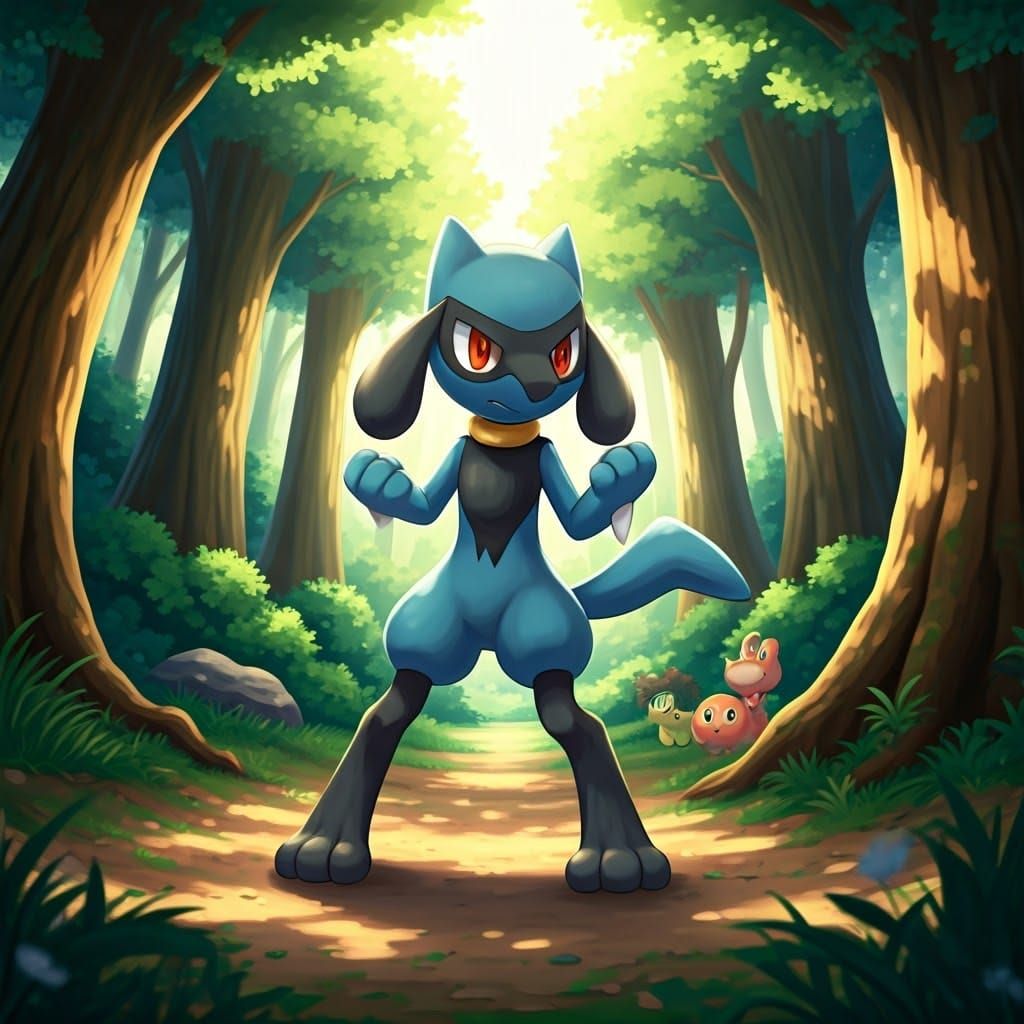 Riolu Training in Forest, Anime Style