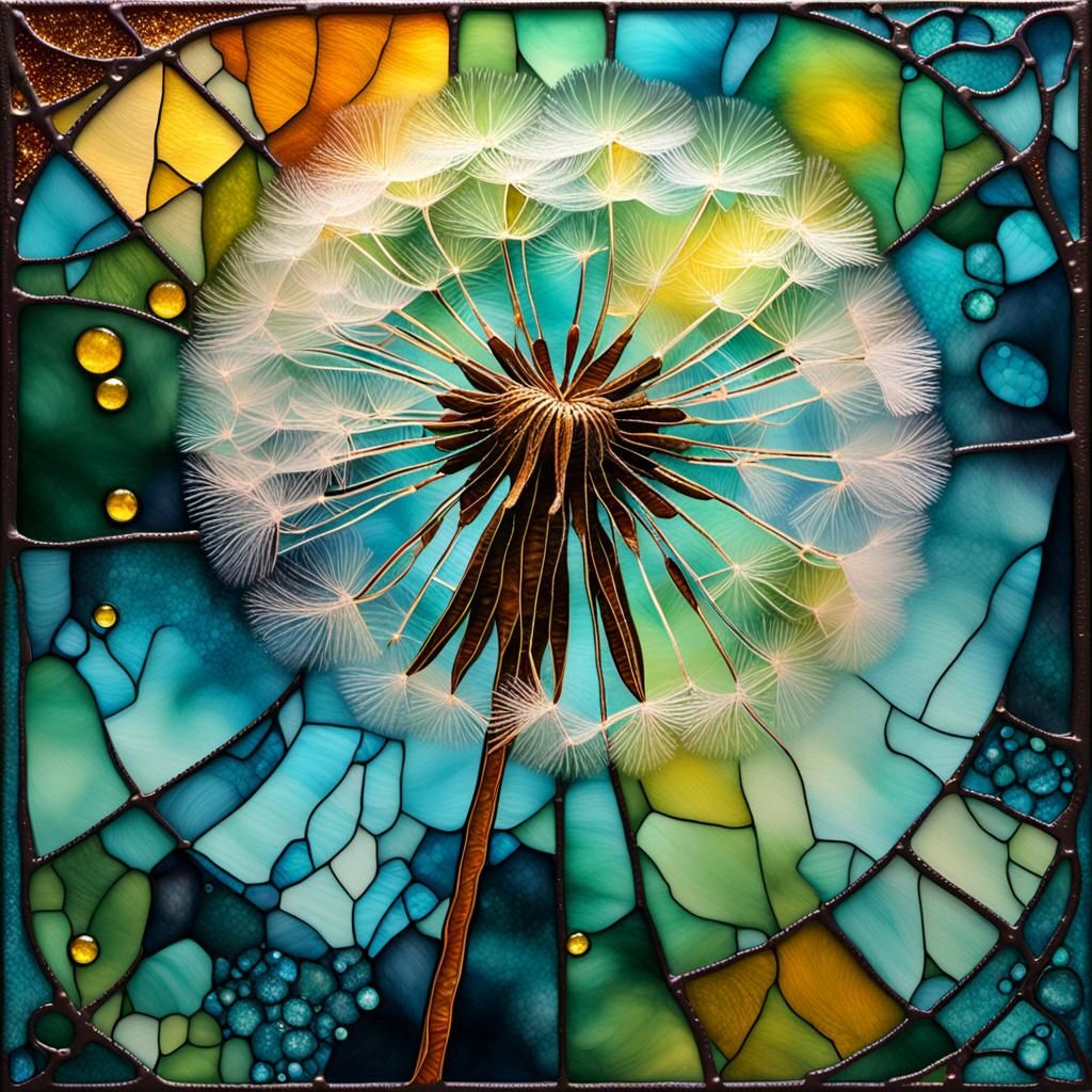 Dandelion in Stained Glass with Copper Foil