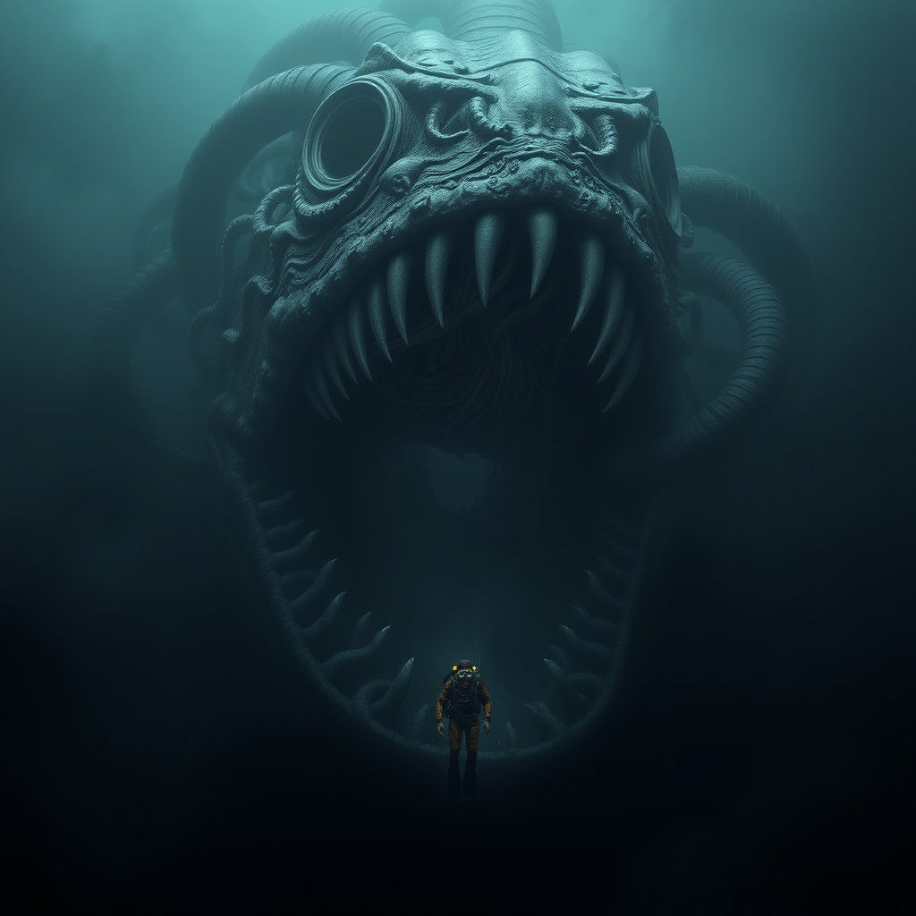 Colossal Sea Monster in Dark Ocean Depths