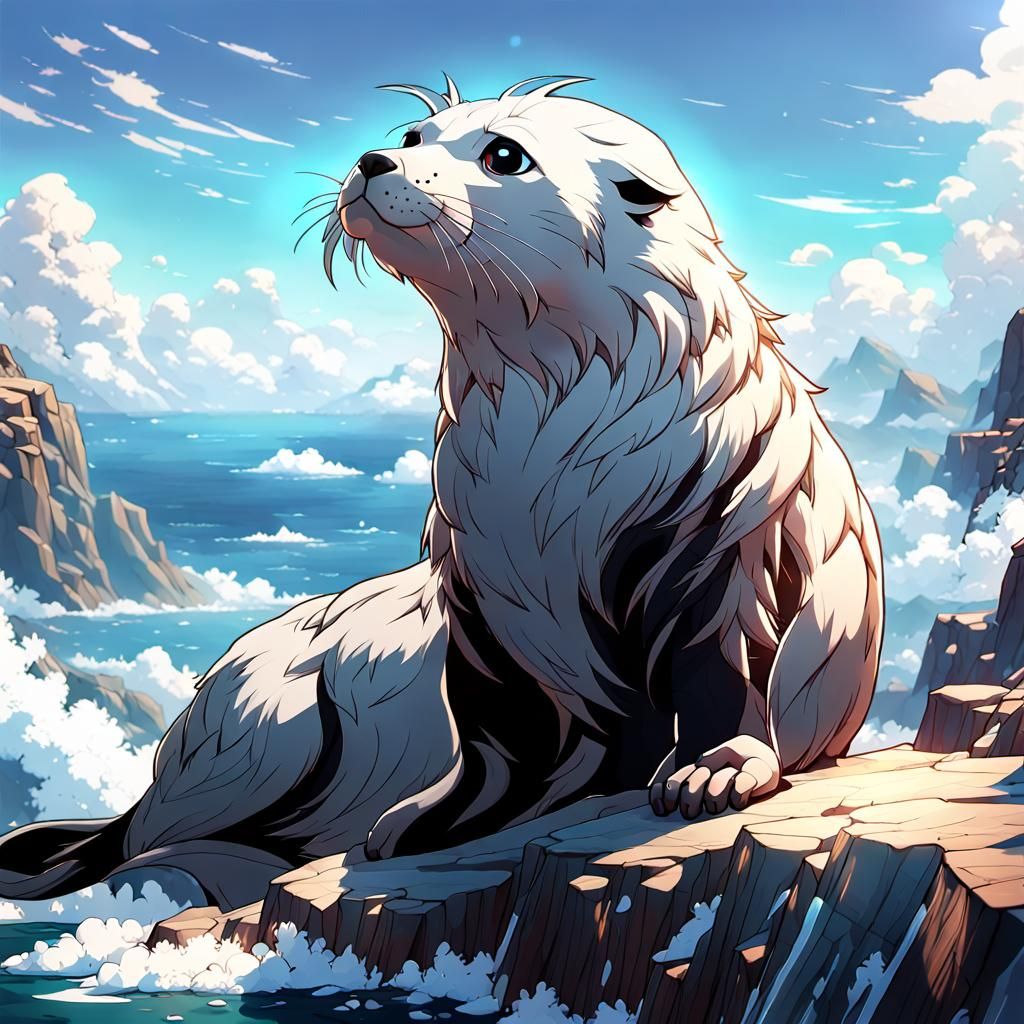 Heroic Seal Conquers Vast Ocean in 3D Anime Style