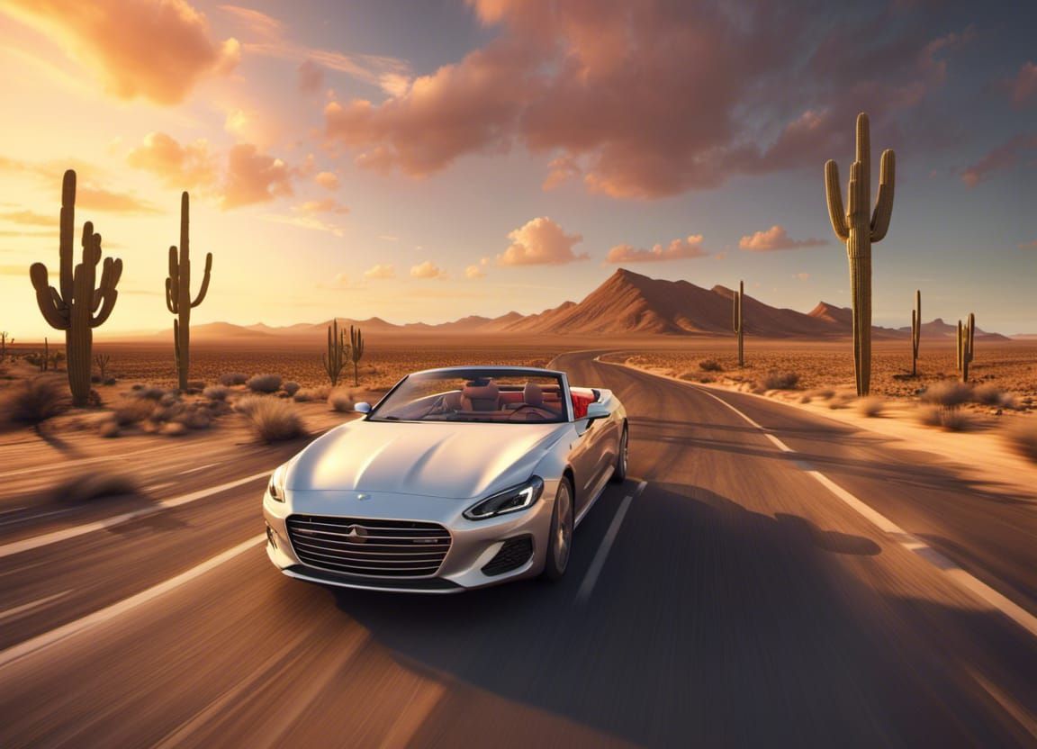 A convertible car at the desert