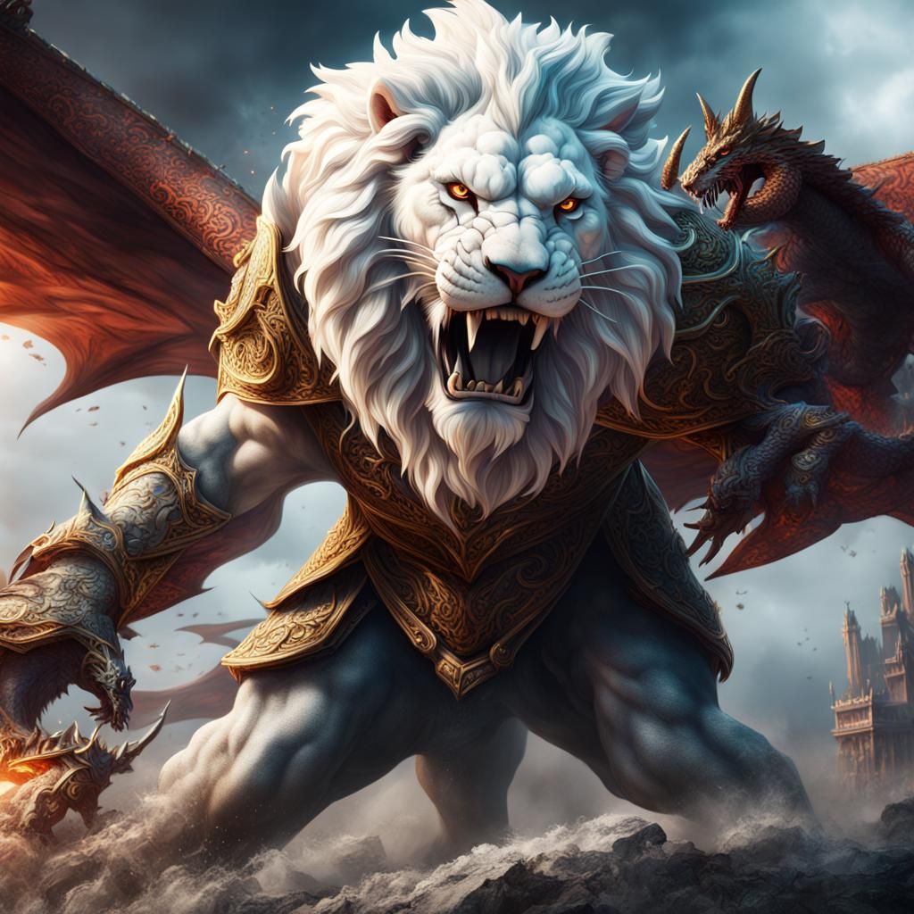 Electric Lion vs Dragon Slayer: Fantasy Art