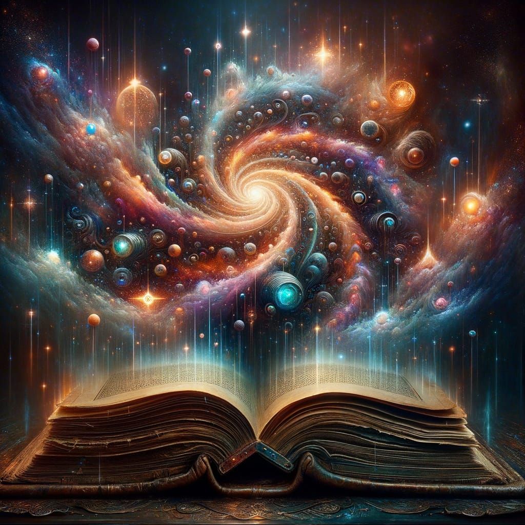 Cosmic Tome: A Surreal Galaxy Unfolds