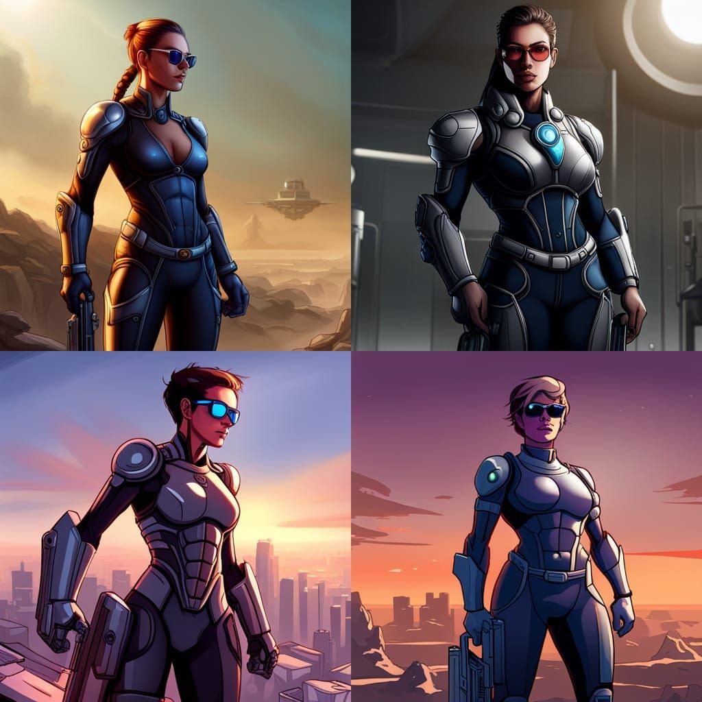 Sci-Fi Women in Suits Standing Guard