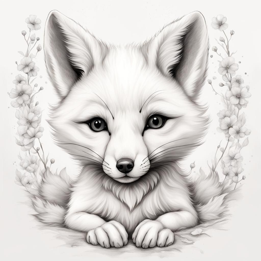 Angelic White Fox in Ink Splash Art