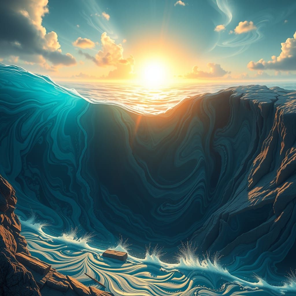 Crystalline Sea Meets Fantasy Cliffside in Matte Painting