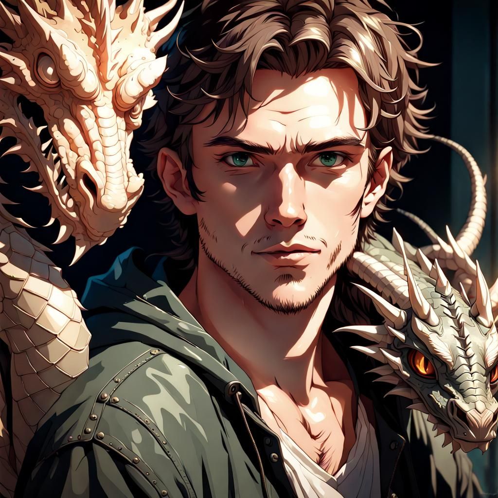 Anime Guy with Dragon Portrait in 3D