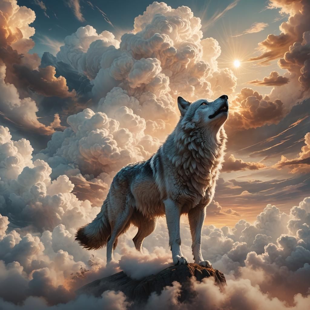 Wolf-Shaped Cloud in Fantasy Landscape
