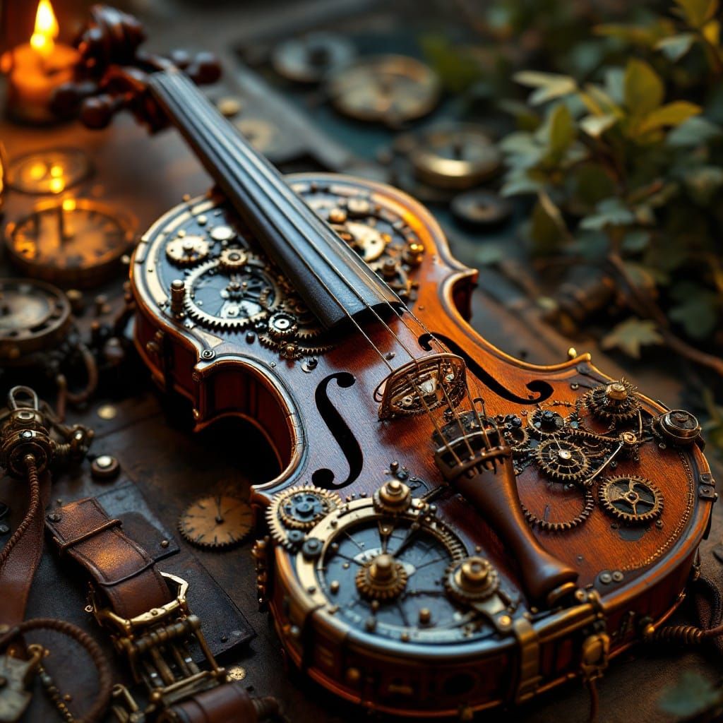 Steampunk Violin Masterpiece in Brass and Copper
