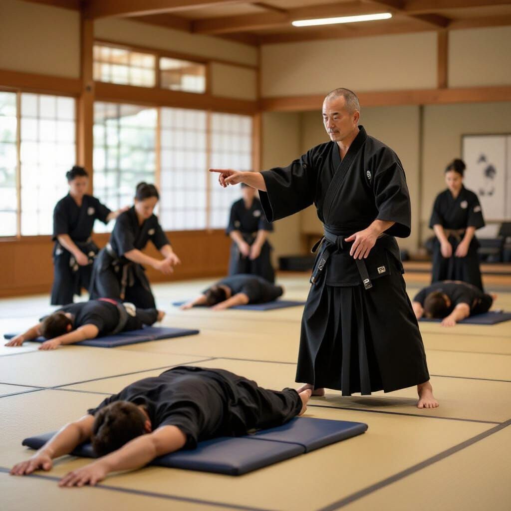 Massage Therapists Practice Techniques in Japanese Dojo