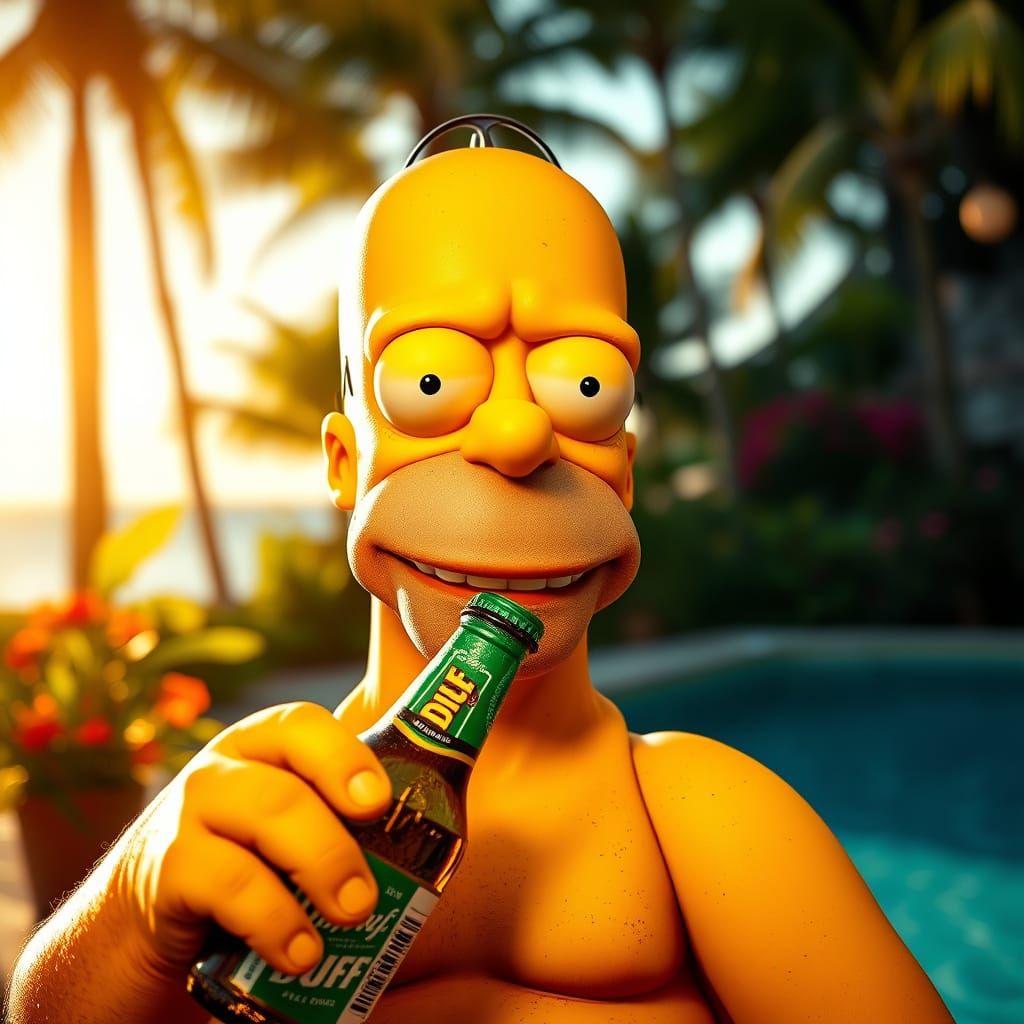 Golden Hour Homer Simpson with Duff Beer