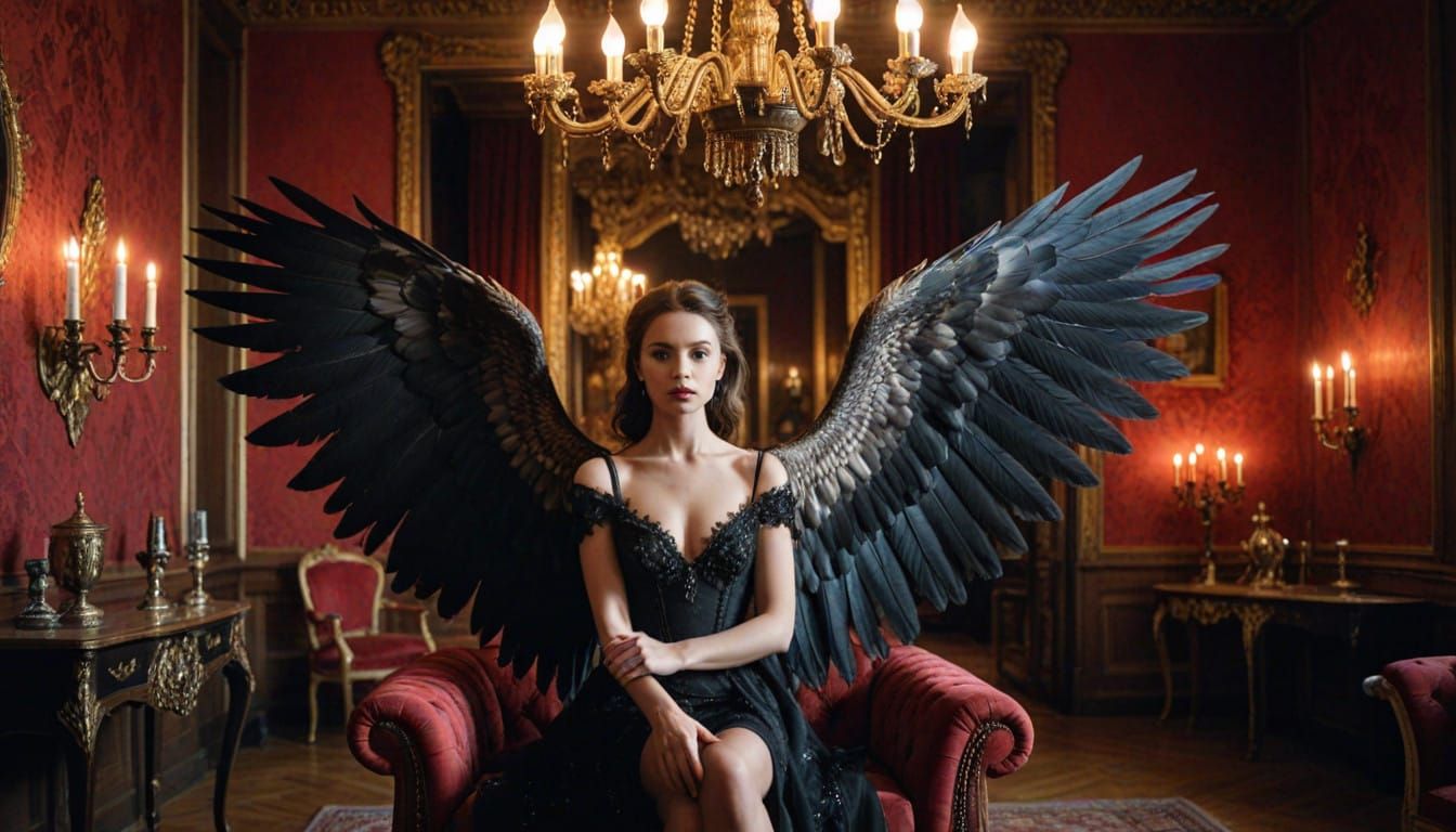 Genteel Lady Eagle Unfurls Wings in Elegant Salon