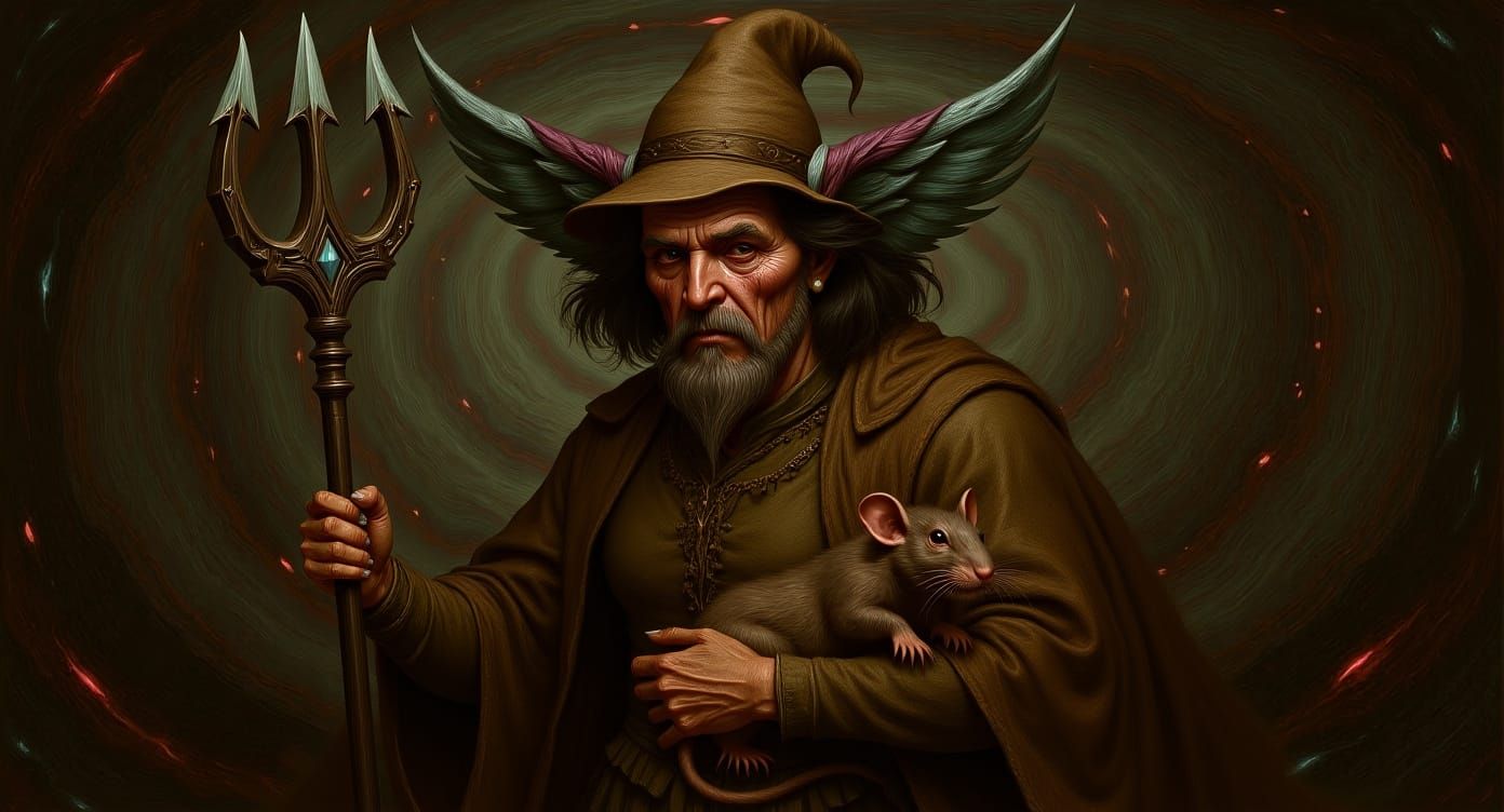 Elderly Hag with Rat in Dark Mystical Style