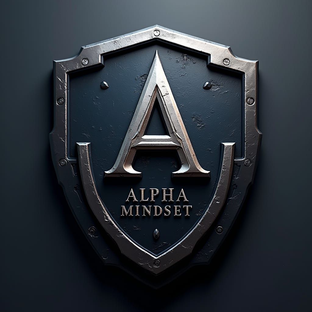 Alpha Symbol Shield Emblem in Futuristic Style
