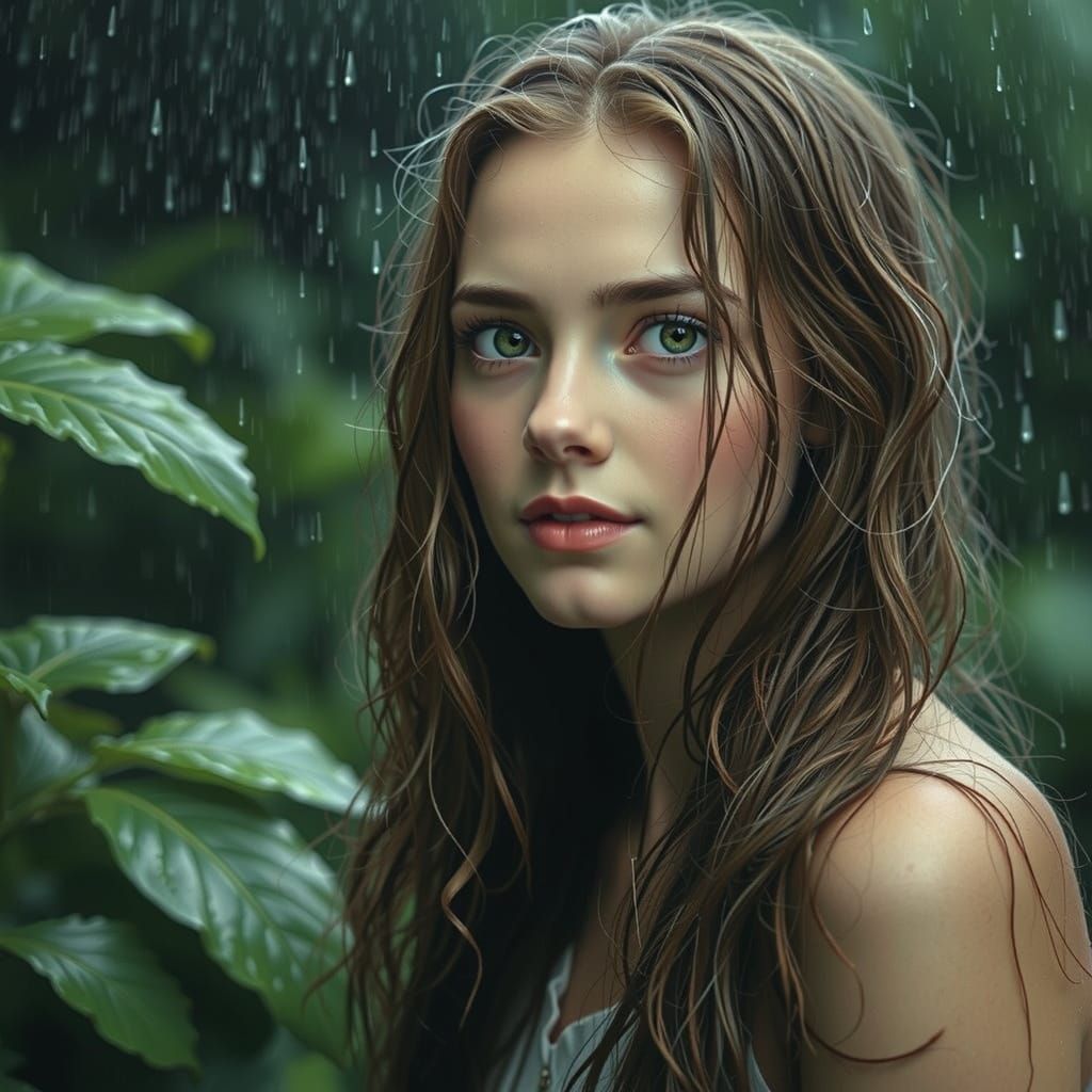 Young Woman with Golden Smile in Lush Garden