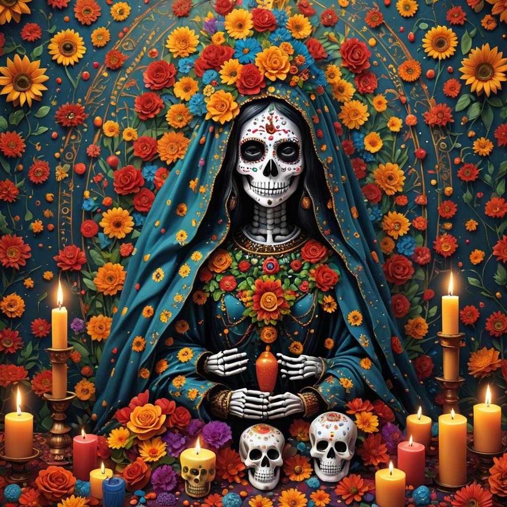 Sugar Skull Virgen de Guadalupe in Kusama Style