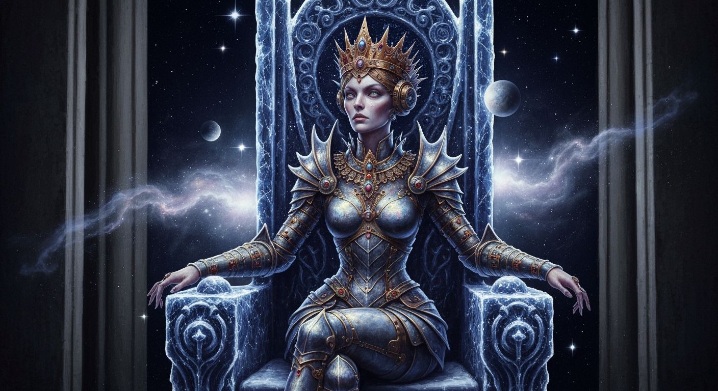 Steampunk Alien Queen on Starlight Throne