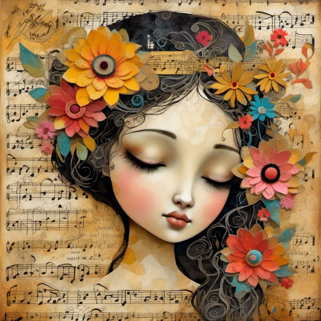 Sweet Girl Portrait with Mixed Media Collage