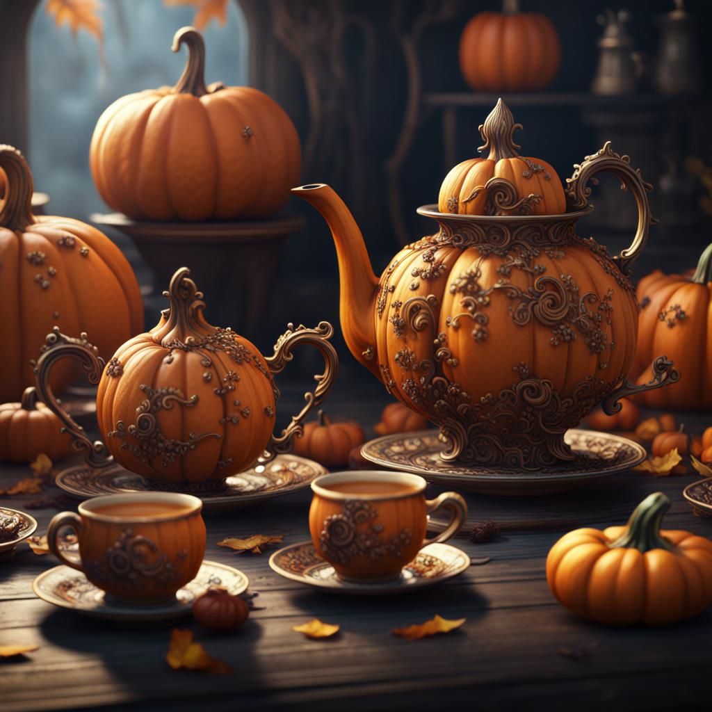 Fantastical Pumpkin Tea Set Concept Art