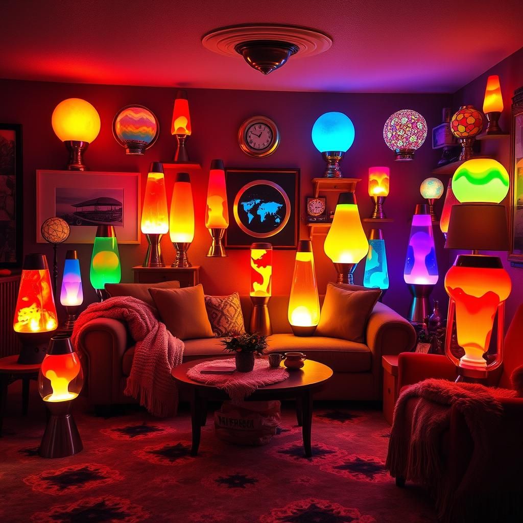 Psychedelic Living Room with Retro Lava Lamps