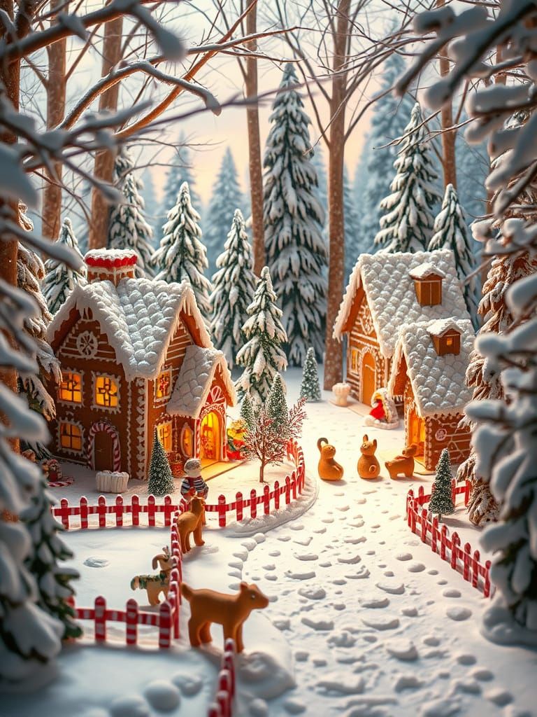Whimsical Gingerbread Village in Watercolor Style