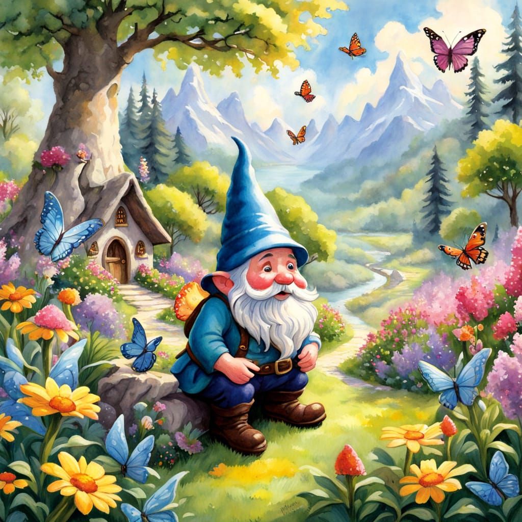 Gnome Surrounded by Whimsical Spring Florals
