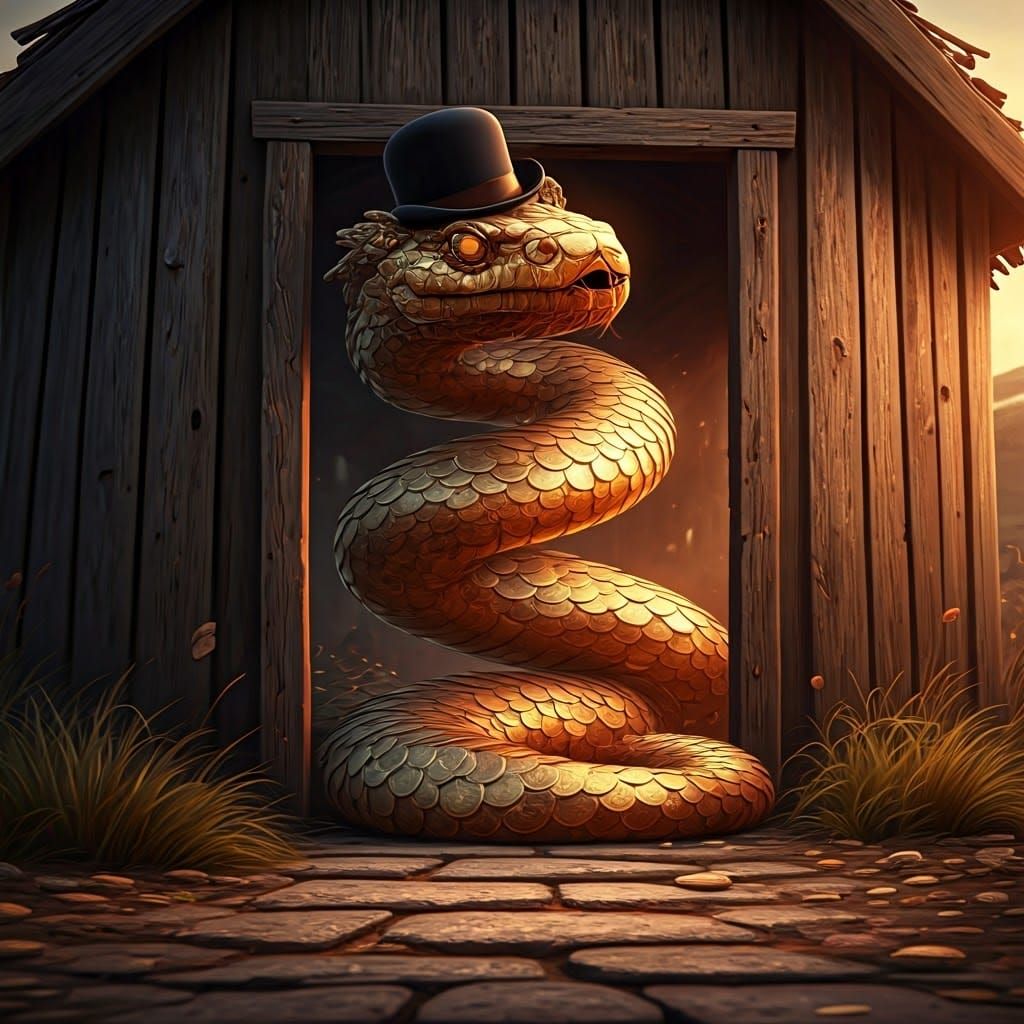 Golden Serpent Emerges: Cinematic Digital Art