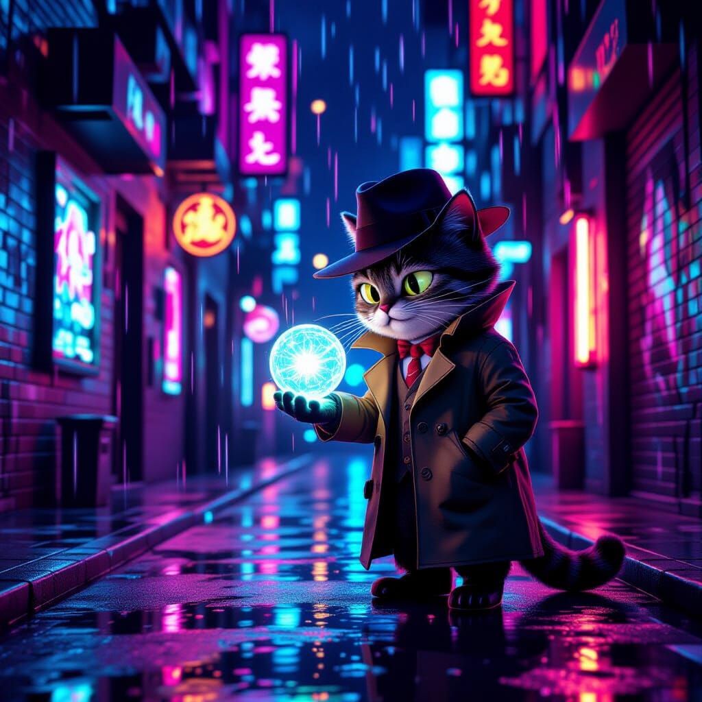 Cat Detective Investigates Glowing Alien Artifact in Noir Al...