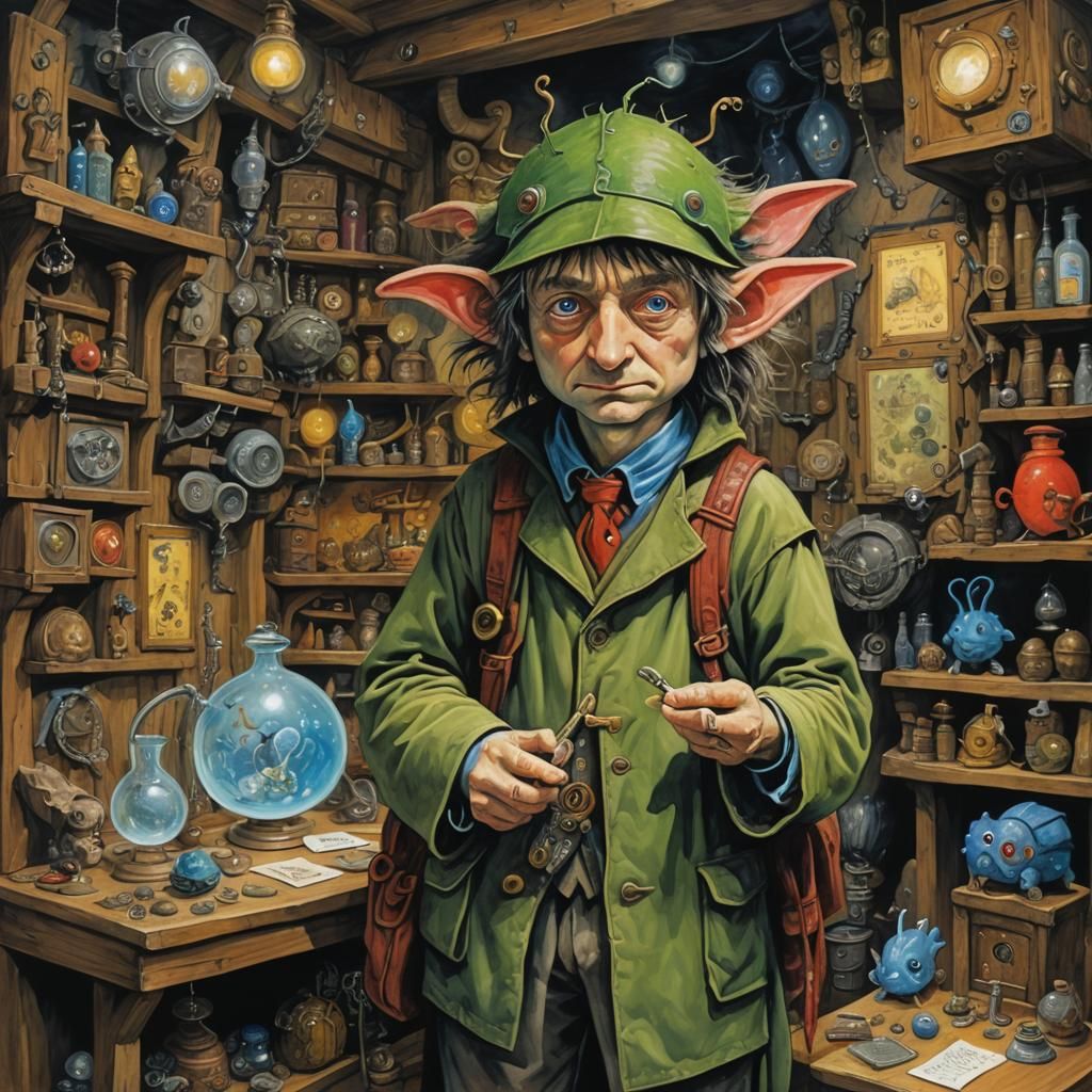 Cyberpunk Hobbit Museum in Oil Gouache Style