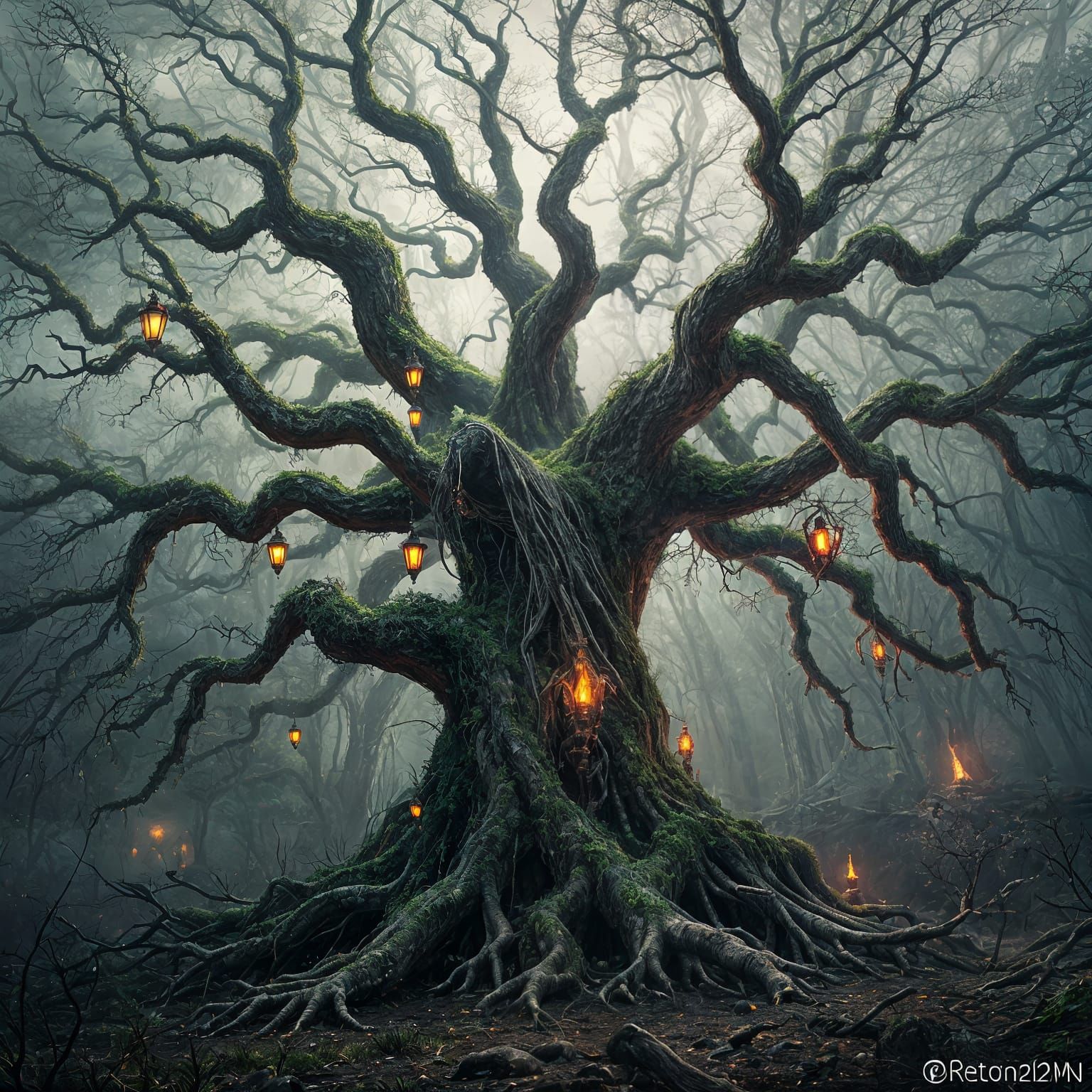 Ancient Oak on Forgotten Battlefield in Ethereal Light