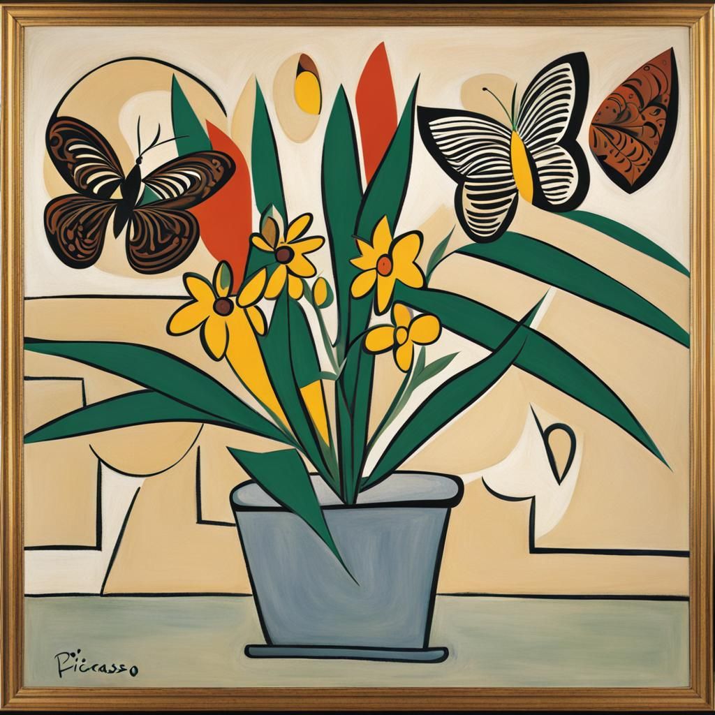 Butterfly Plants in Cubist Style
