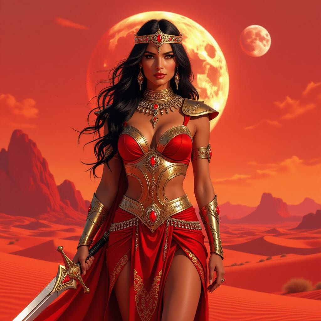 Martian Princess in Crimson Desert, Hyperrealistic