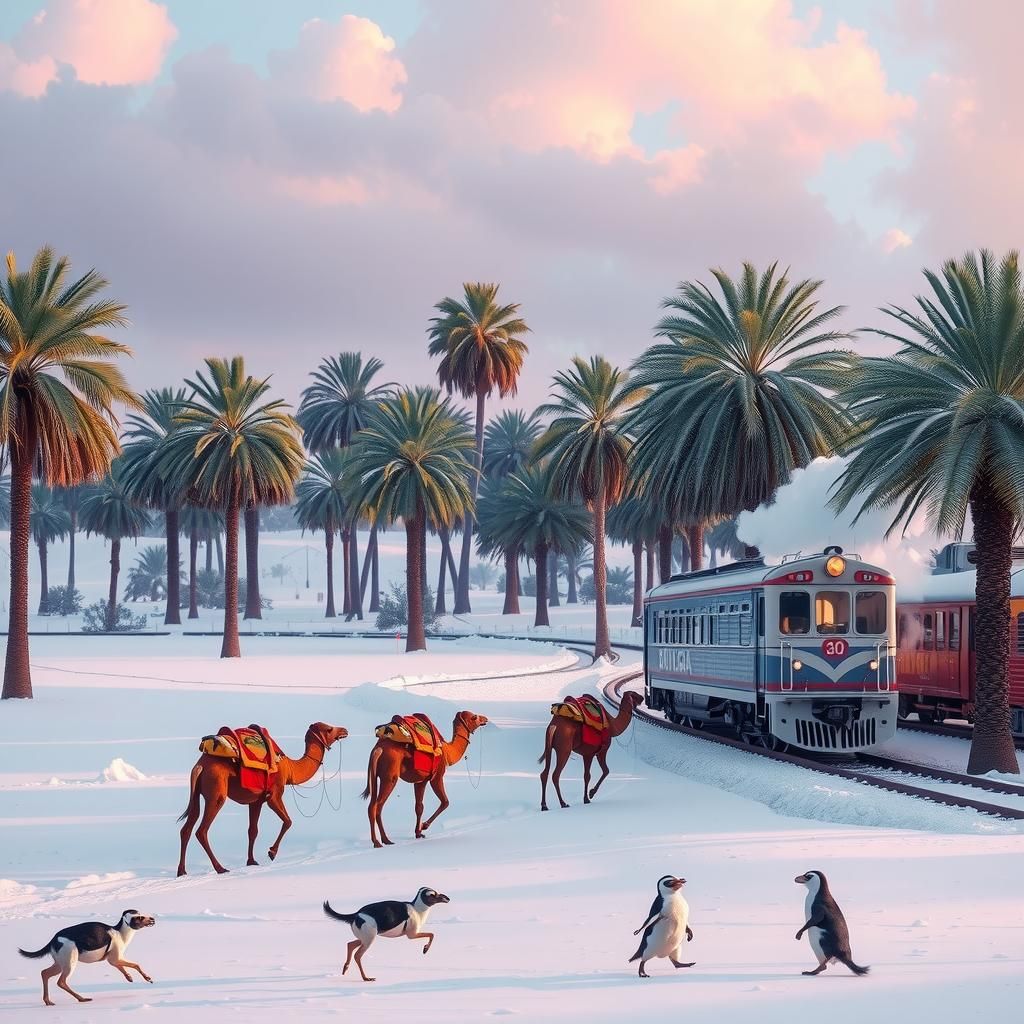 Surreal Desert Oasis Train Stop in Winter