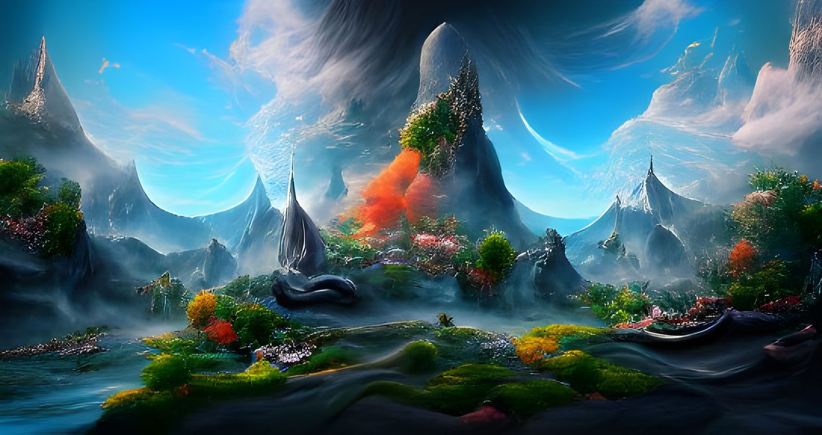 Volcanic Fantasy Landscape in Studio Ghibli Style