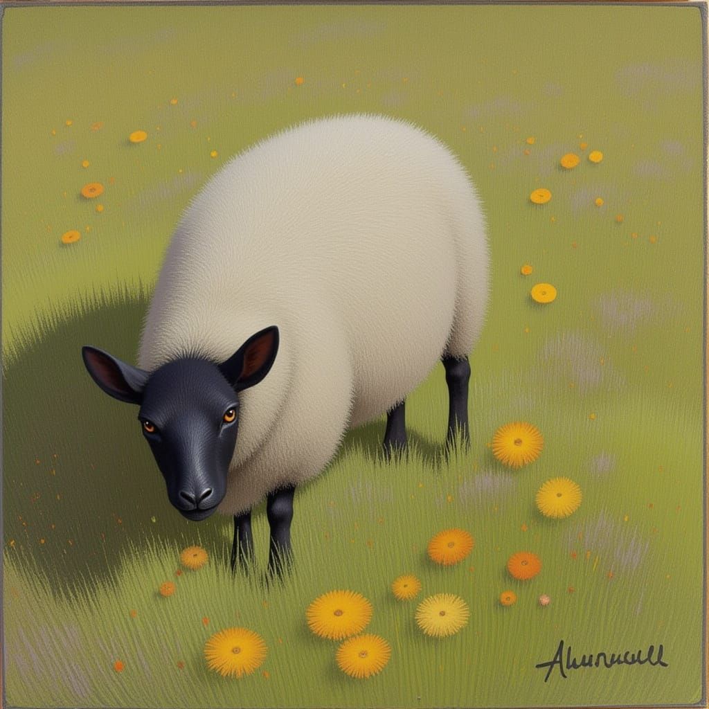 Moonlit Sheep Grazing in Midnight Meadow